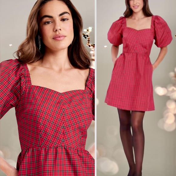 NWT Elegant Red Plaid Dress - Picture 8 of 16
